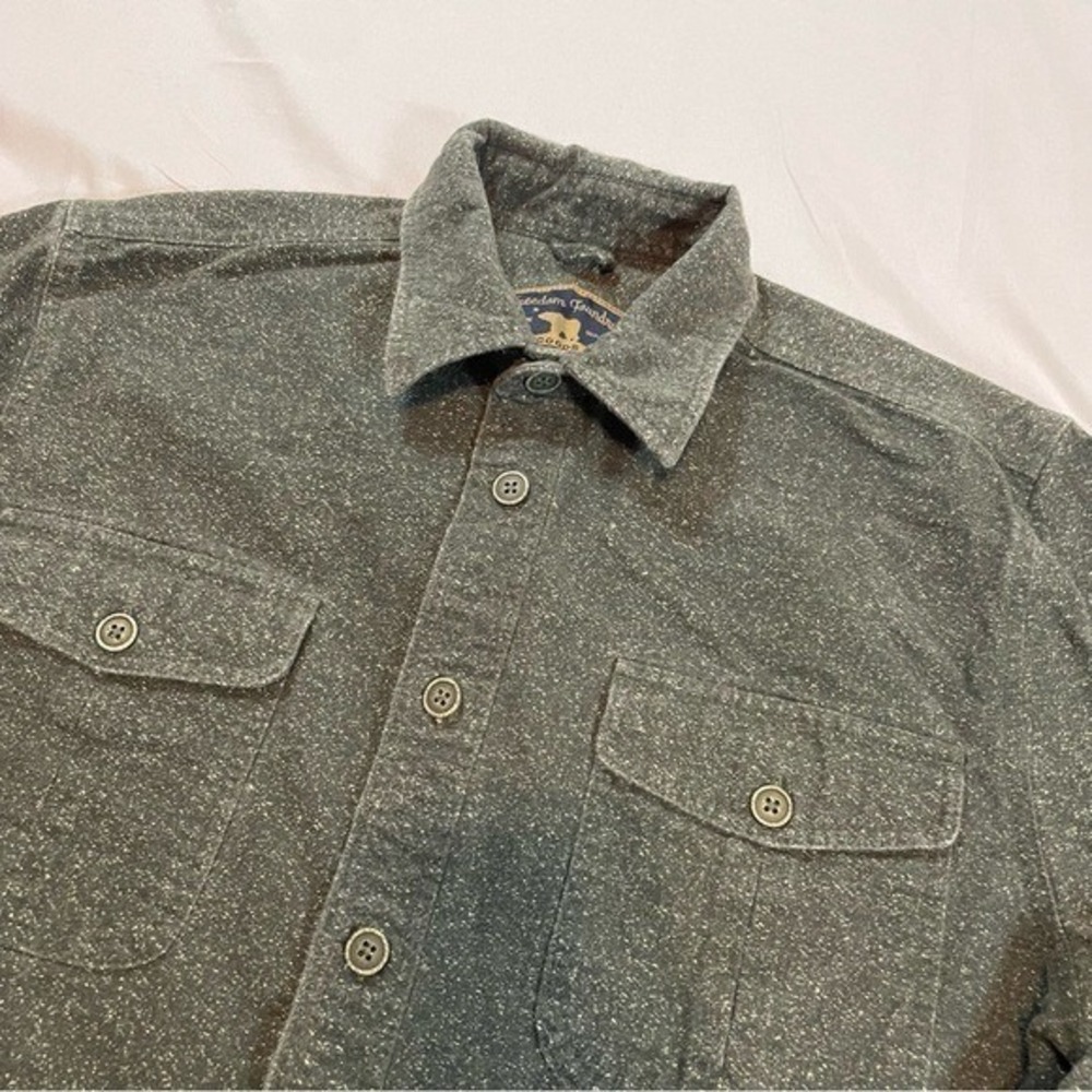 Freedom Foundry Mens Fleece Lined Flannel Shirt Green Speckled Button Down Med